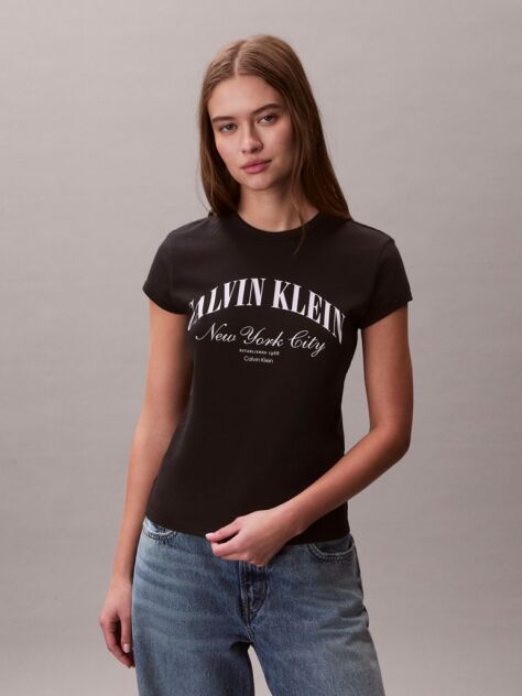 Black Slim Varsity Logo T-shirt  Women