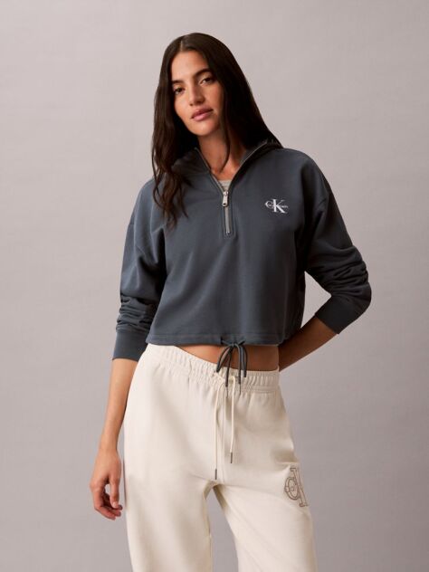 Μπλε Κοντό Hoodie Από Terry Με Monologo  Γυναίκα