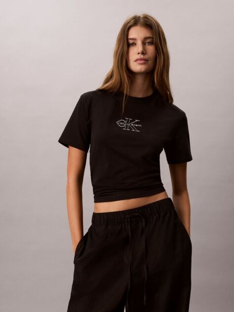 Black Monologo Crew Neck T-Shirt  Women