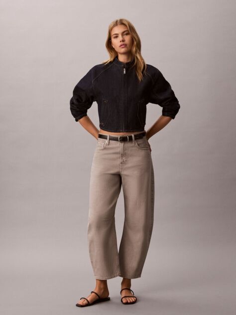 Grey Cropped Barrel Jeans  Women
