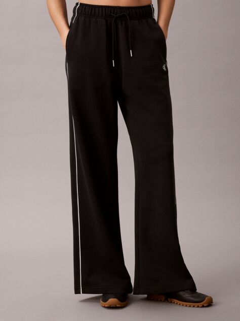 Black Monogram Embroidery Contrast Piping Terry Joggers  Women