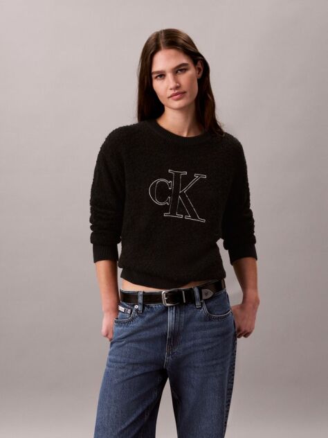 Black Monogram Bouclé Crew Neck Jumper  Women