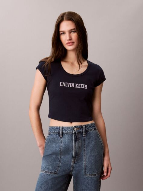 Μπλε T-Shirt Με Baby Fit Και Λογότυπο Varsity  Γυναίκα