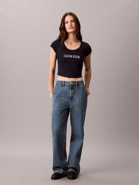 Μπλε T-Shirt Με Baby Fit Και Λογότυπο Varsity  Γυναίκα