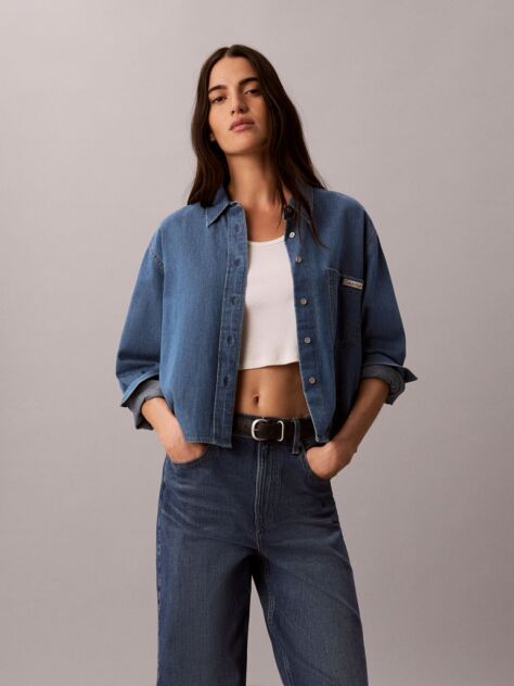 Denim Πουκάμισο Με Cropped Γραμμή  Γυναίκα