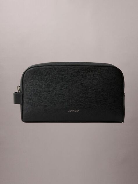 Black Full Grain Leather Wash Bag  Men