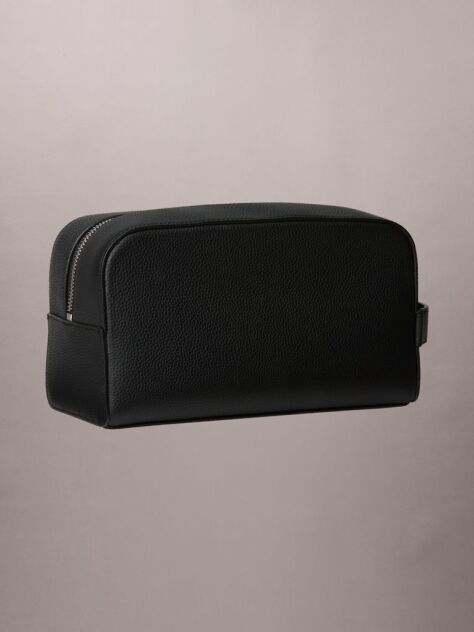 Black Full Grain Leather Wash Bag  Men