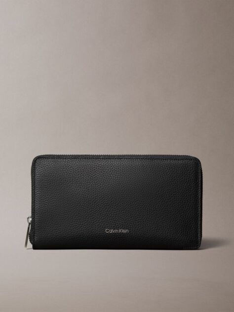 Black Leather Foil Logo Long Wallet  Men