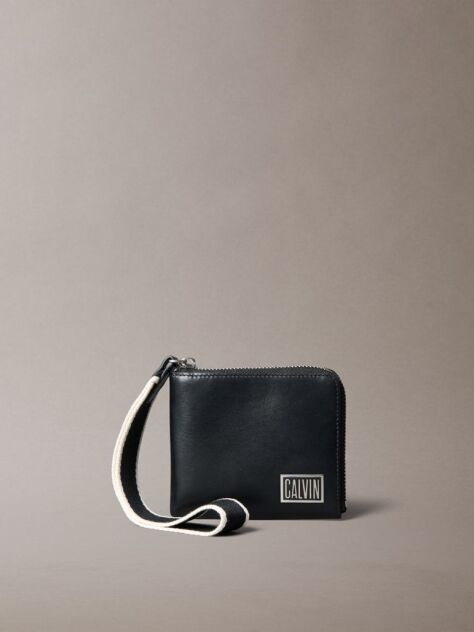 Black Leather Carry Handle Zipped Wallet  Men