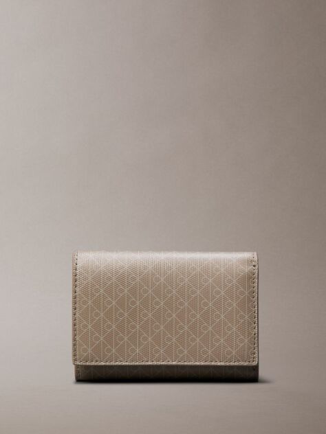Beige Embossed Allover Monogram Trifold Cardholder  Women