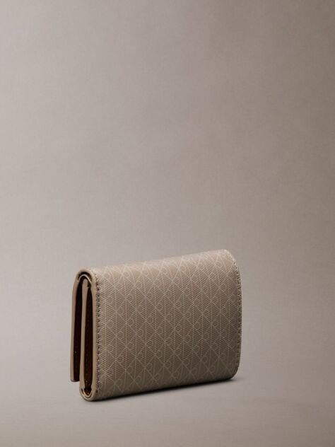 Beige Embossed Allover Monogram Trifold Cardholder  Women
