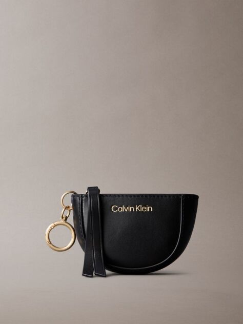 Black Leather Logo Mini Zip Pouch Bag Charm  Women