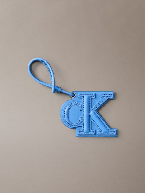 Blue Leather Signature Logo Stitched Bag Charm  Women