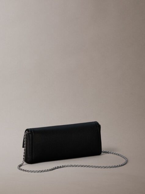 Black Emblem Pebble Grain Chain Strap Clutch  Women