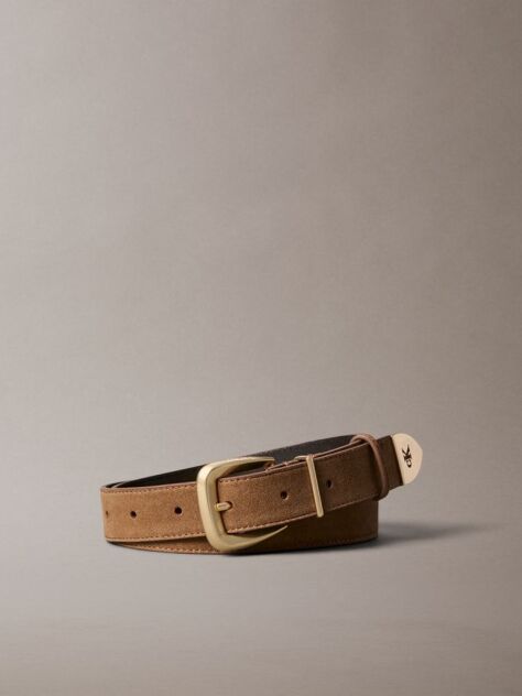 Brown Suede Leather Tapered Hardware Belt  Women