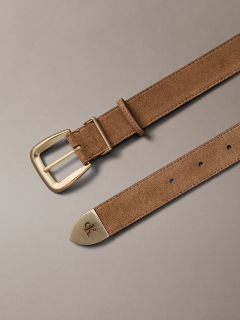 Brown Suede Leather Tapered Hardware Belt  Women