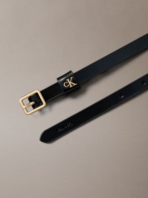 Black Leather Monogram Plaque Square Buckle Belt  Women