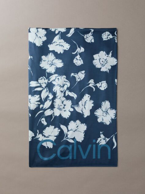 Blue Square Floral Logo Scarf  Women