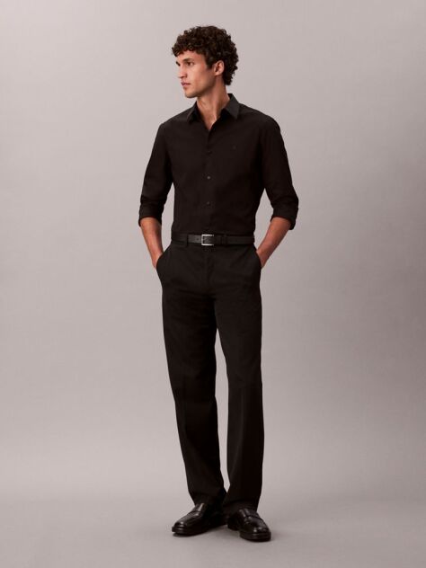 Black Slim Stretch Button-Down Shirt  Men