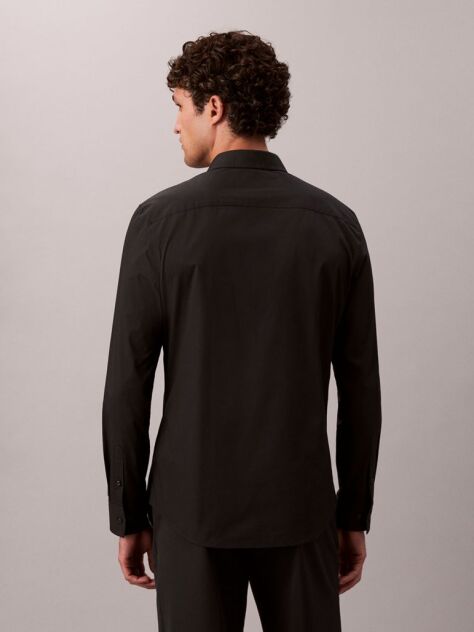 Black Slim Stretch Button-Down Shirt  Men