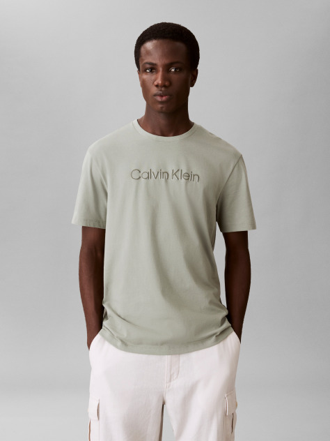 Green Textured Logo Crew Neck T-Shirt  Men