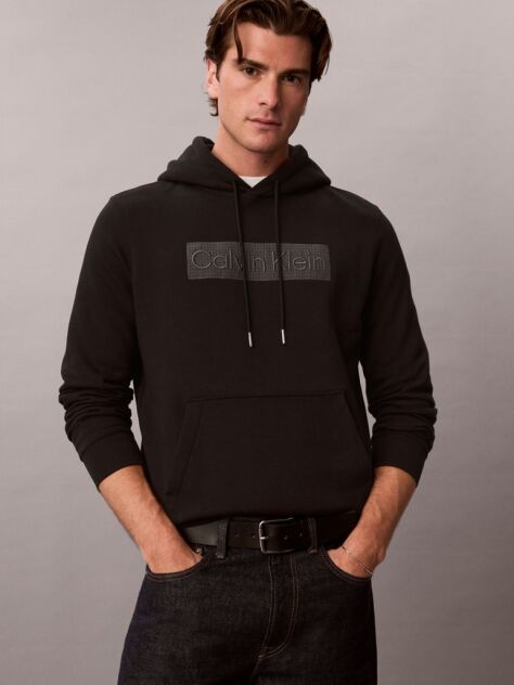Μαύρο Φλις Hoodie Και Κεντημένο Γραφικό Λογότυπο  Άνδρας