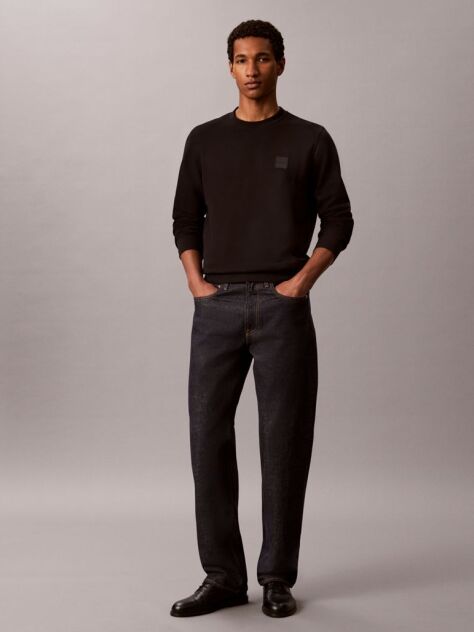 Black Rubberised Logo Terry Crew Neck Jumper  Men