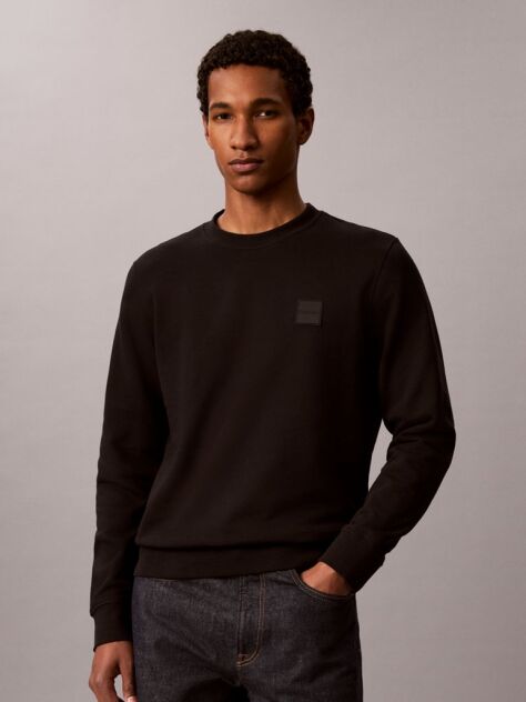 Black Rubberised Logo Terry Crew Neck Jumper  Men