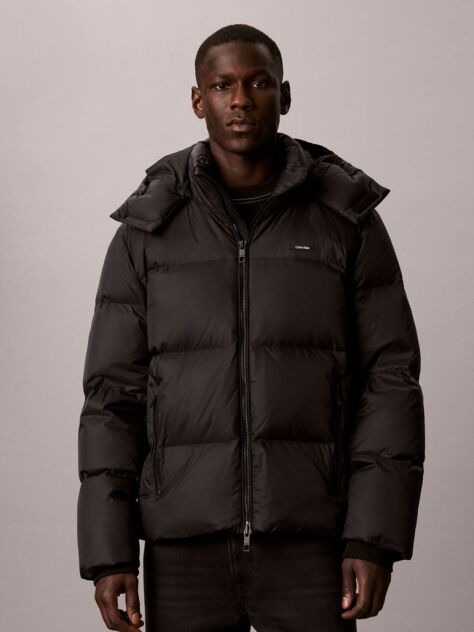 Black Removable Hood Logo Puffer Jacket  Men
