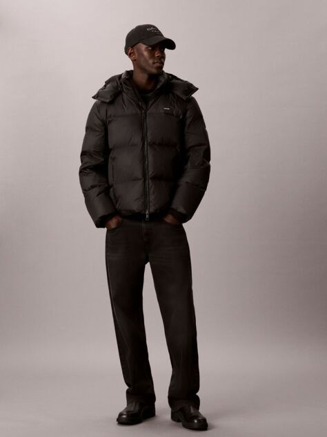 Black Removable Hood Logo Puffer Jacket  Men