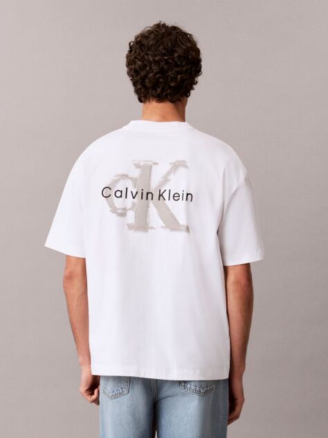 Λευκό Oversized T-Shirt Με Ανάγλυφο Λογότυπο  Άνδρας