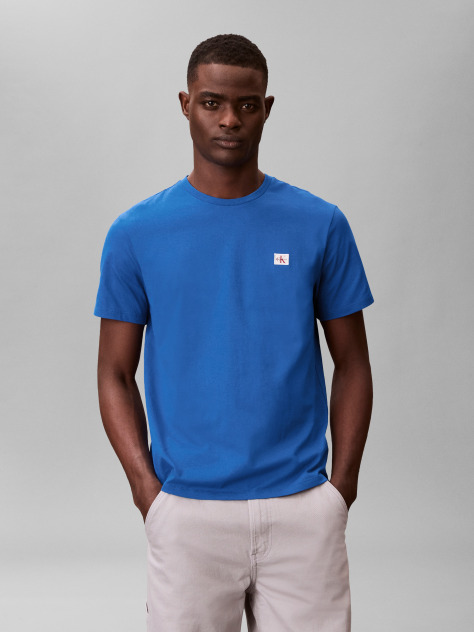 Μπλε Βαμβακερό T-shirt  Άνδρας