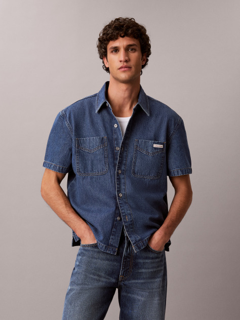 Denim Κοντομάνικο Denim Πουκάμισο Με Boxy Γραμμή  Άνδρας