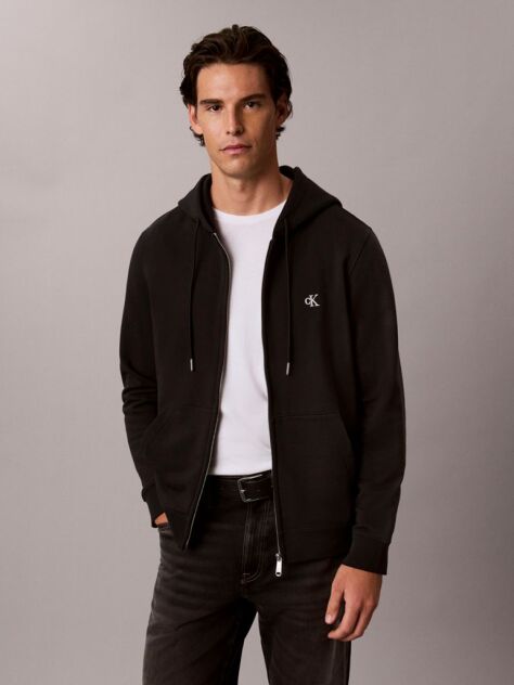 Black Tonal Monogram Sueded Terry Zip-Thru Hoodie  Men