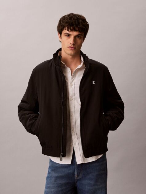 Black Padded Nylon Zip-Up Jacket  Men