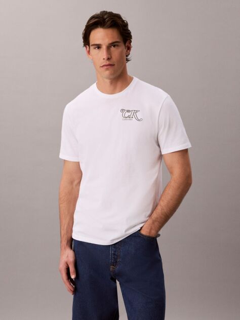 Λευκό T-Shirt Με Κεντημένο Λογότυπο Script  Άνδρας