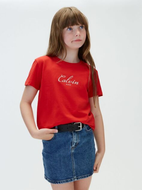 Red Script Logo T-Shirt  Girls