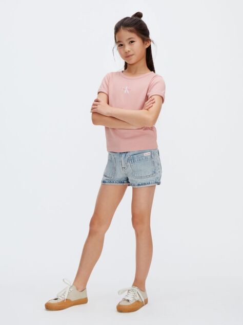 Pink Ribbed Logo Tee  Girls