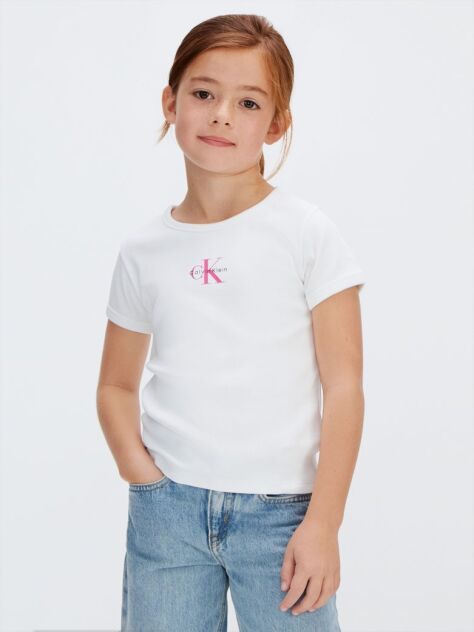 White Ribbed Logo Tee  Girls