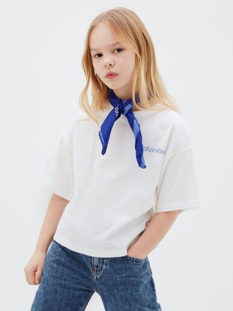 White Logo Crew Neck T-Shirt  Girls