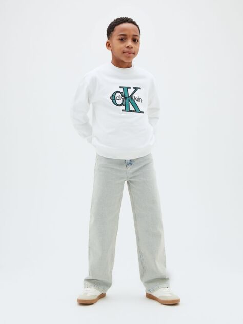 White Monologo Terry Crew Neck Sweatshirt  Boys