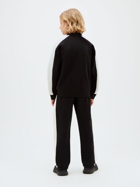 Black Colour-Blocked Terry Track Top And Joggers Set  Boys