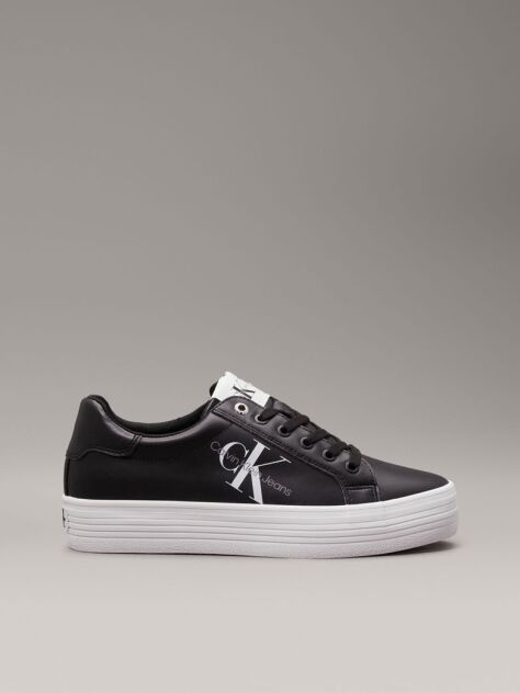 Μαύρο Δερμάτινα Sneakers Με Πλατφόρμα  Γυναίκα