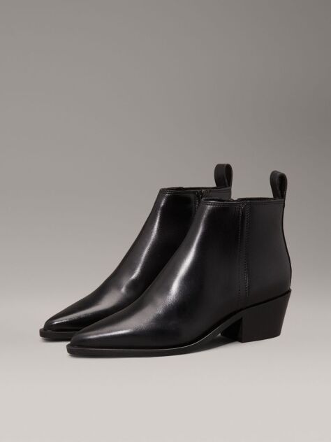 Black Leather Cowboy Ankle Boots  Women