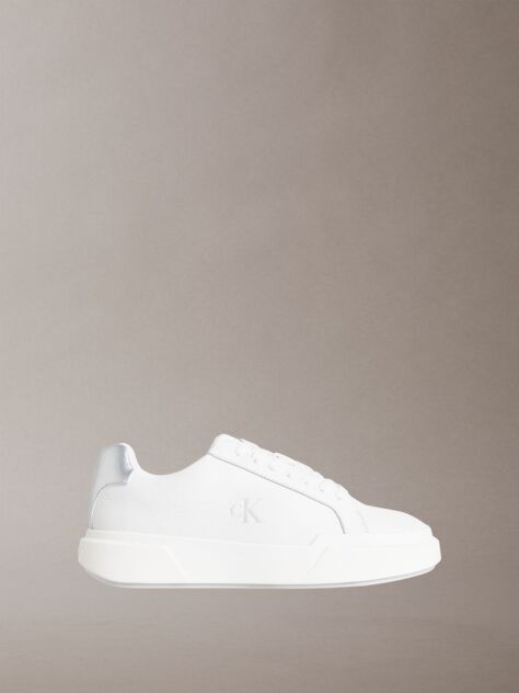 Λευκό Chunky Sneakers Από Δέρμα Με Ασημί Λεπτομέρεια  Γυναίκα
