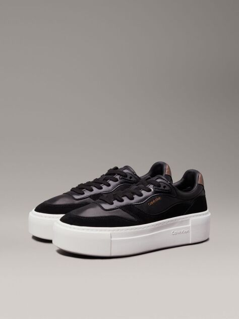 Μαύρο Δερμάτινα Sneakers Με Πλατφόρμα  Γυναίκα