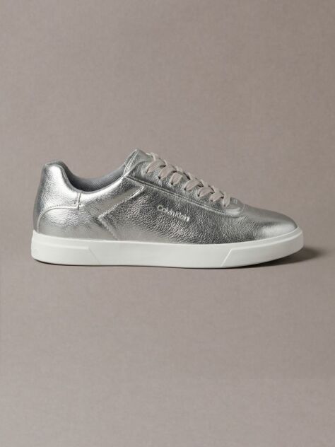 Ασημί Δερμάτινα Metallic Sneakers Με Χαμηλό Κόψιμο  Γυναίκα