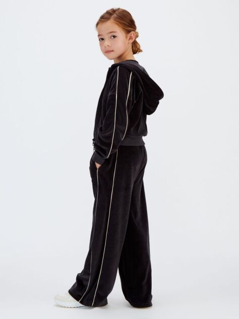 Black Wide Leg Velvet Joggers  Girls