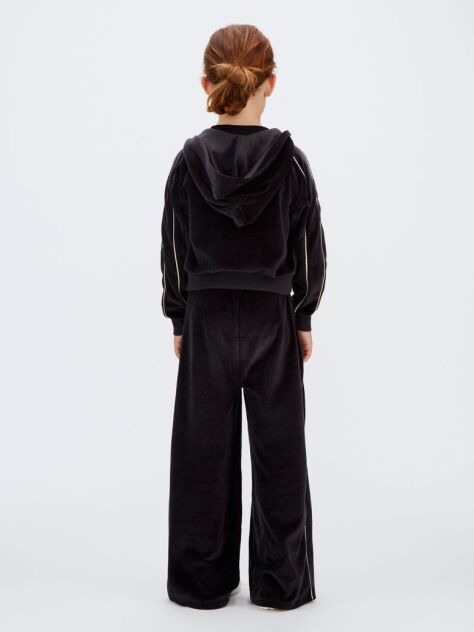 Black Wide Leg Velvet Joggers  Girls