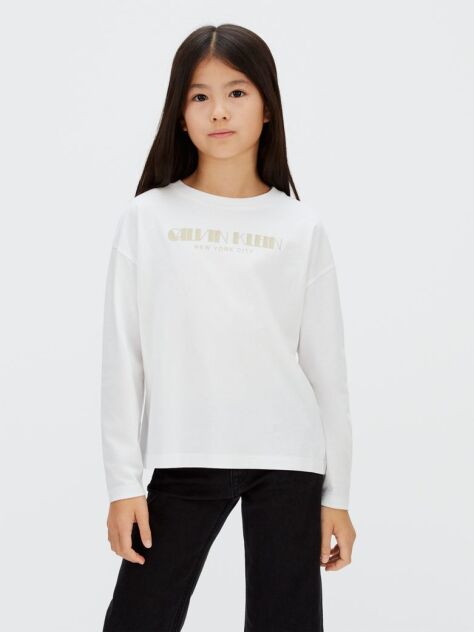 White Boxy Logo T-shirt  Girls